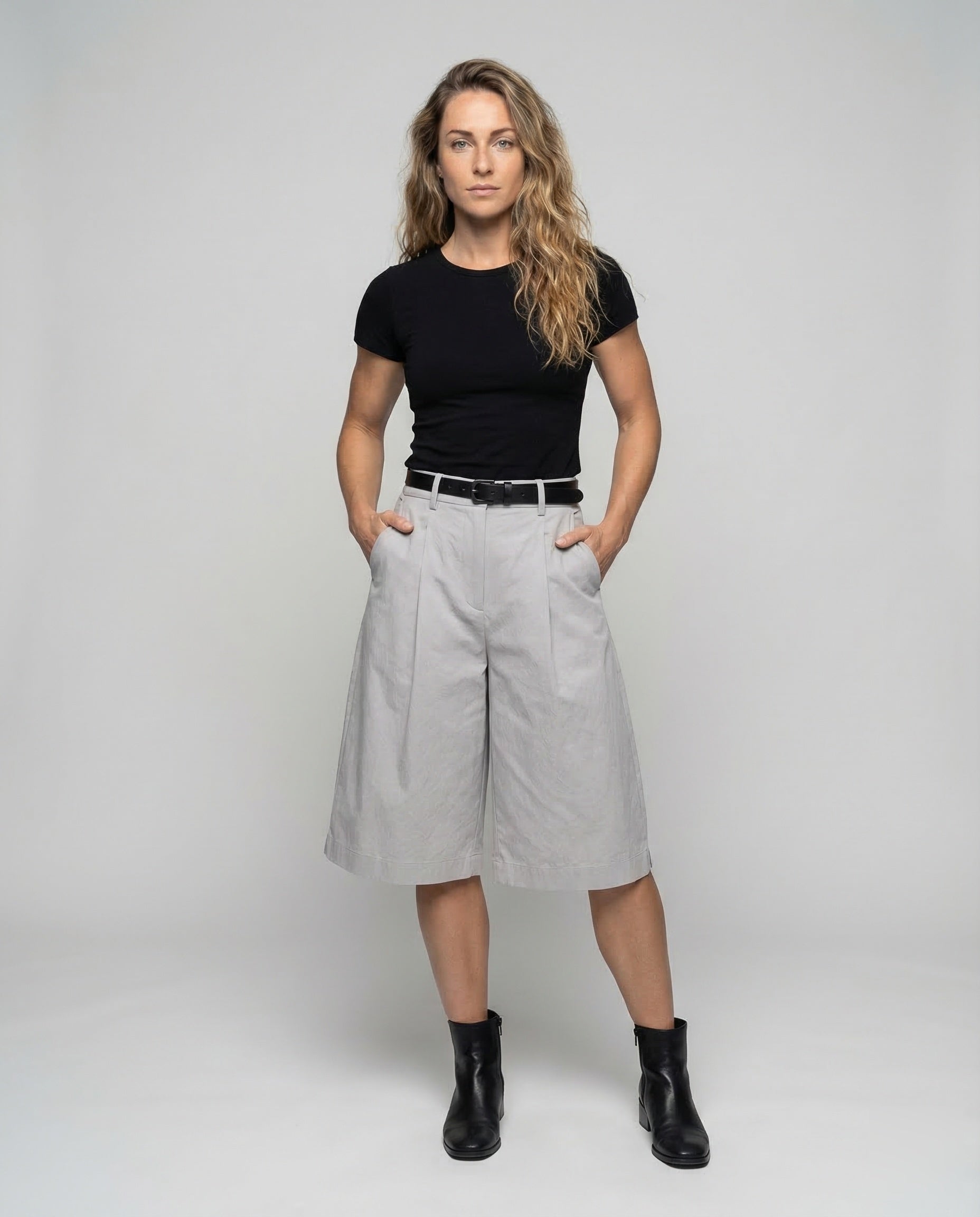 Damen Bermuda-Culotte Leichter Twill Beige - Norvielle