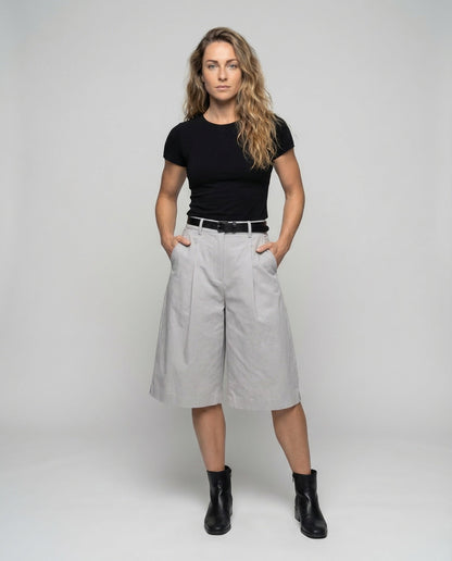 Damen Bermuda-Culotte Leichter Twill Beige - Norvielle