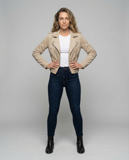 Damen Bikerjacke mit Kapuze und Asymmetrischem Reißverschluss - Norvielle
