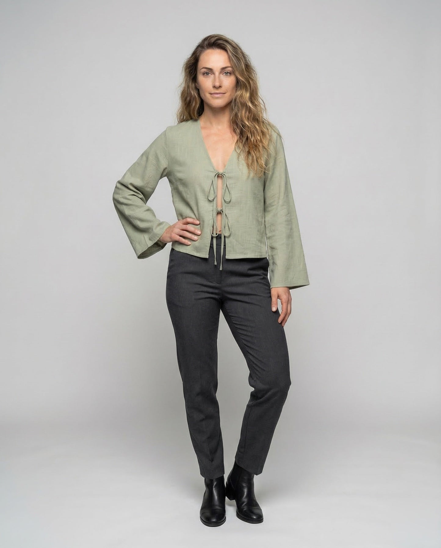 Damen Kurzbluse Doppelbinde Baumwolle Weiß - Norvielle