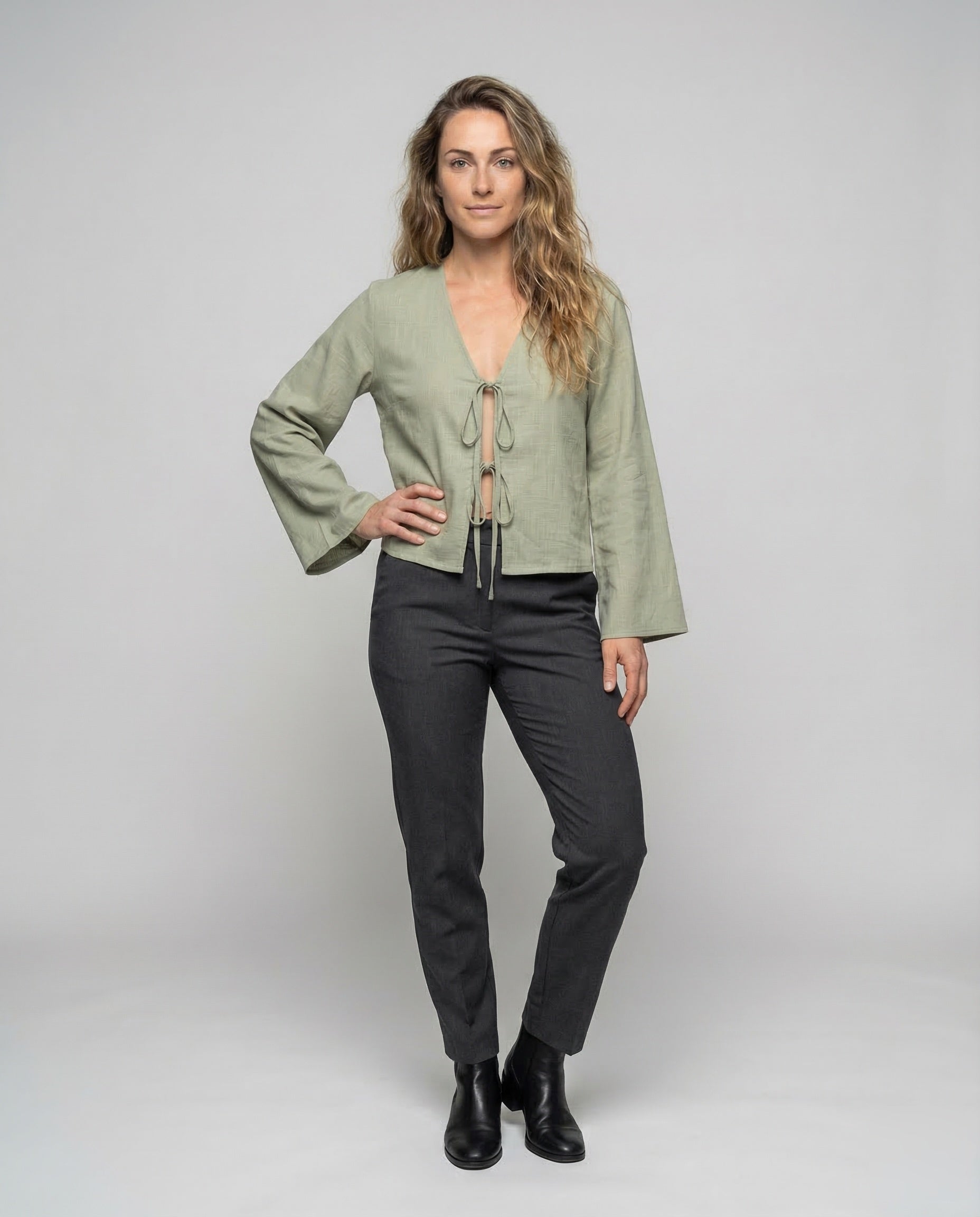 Damen Kurzbluse Doppelbinde Baumwolle Weiß - Norvielle