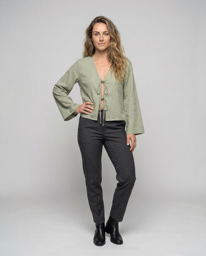 Damen Kurzbluse Doppelbinde Baumwolle Weiß - Norvielle