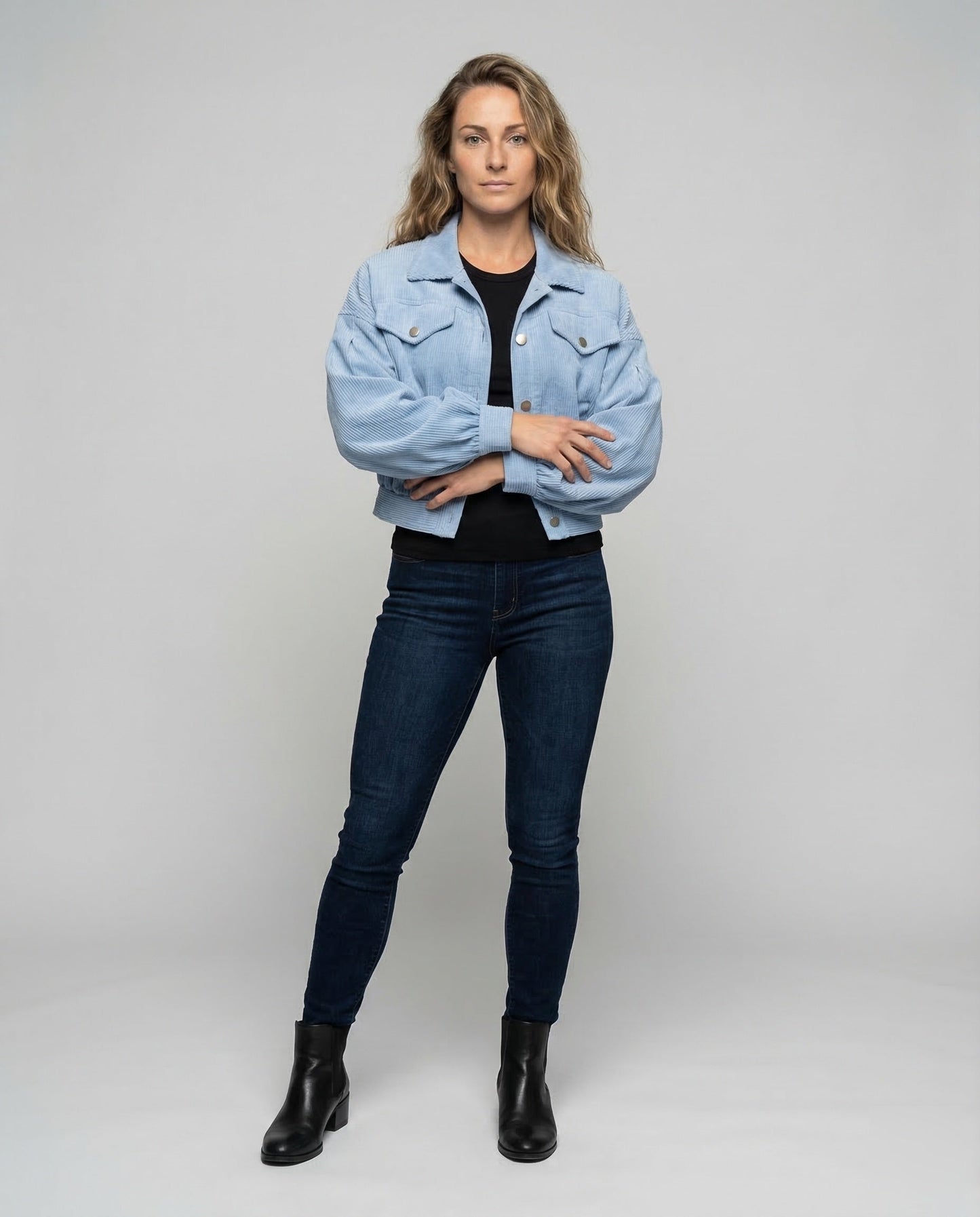 Damen Cordjacke Kurz Ballonärmel - Norvielle