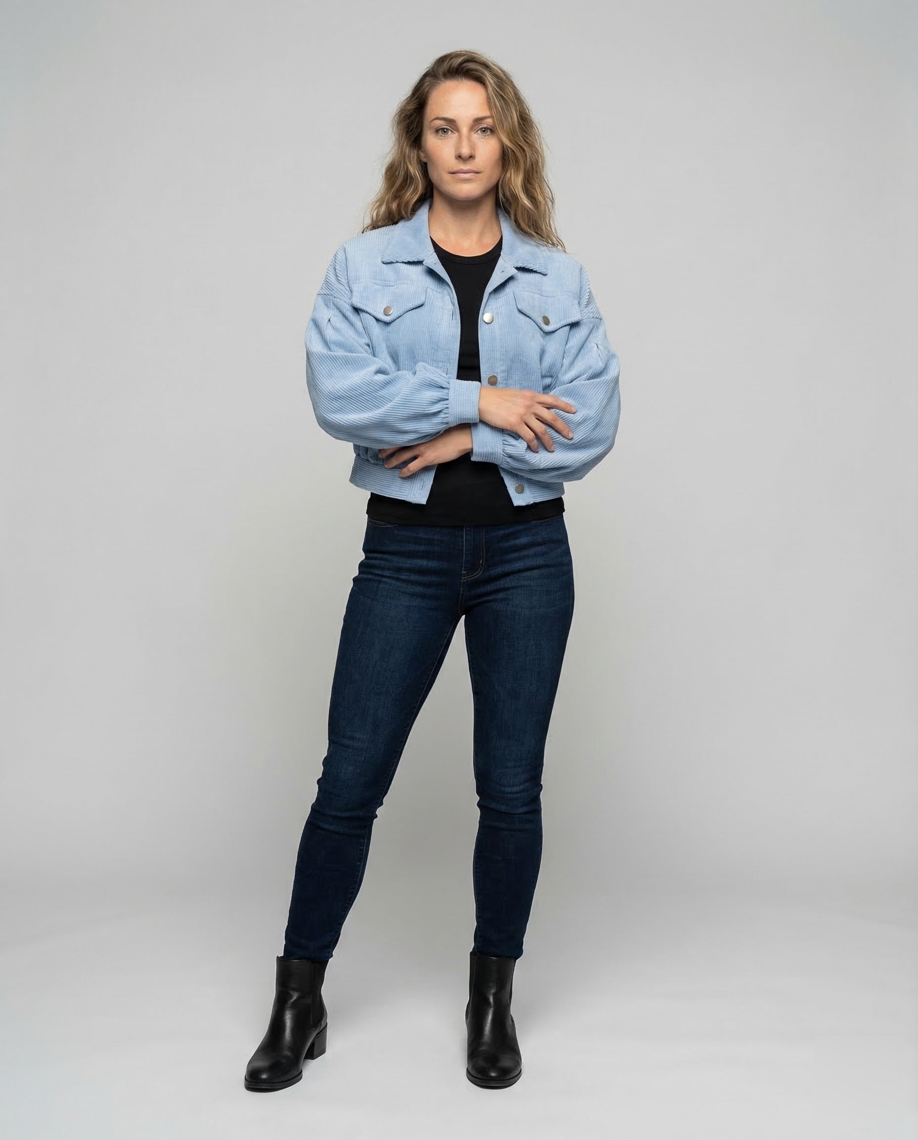 Damen Cordjacke Kurz Ballonärmel - Norvielle