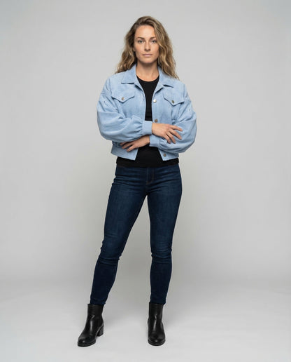 Damen Cordjacke Kurz Ballonärmel - Norvielle
