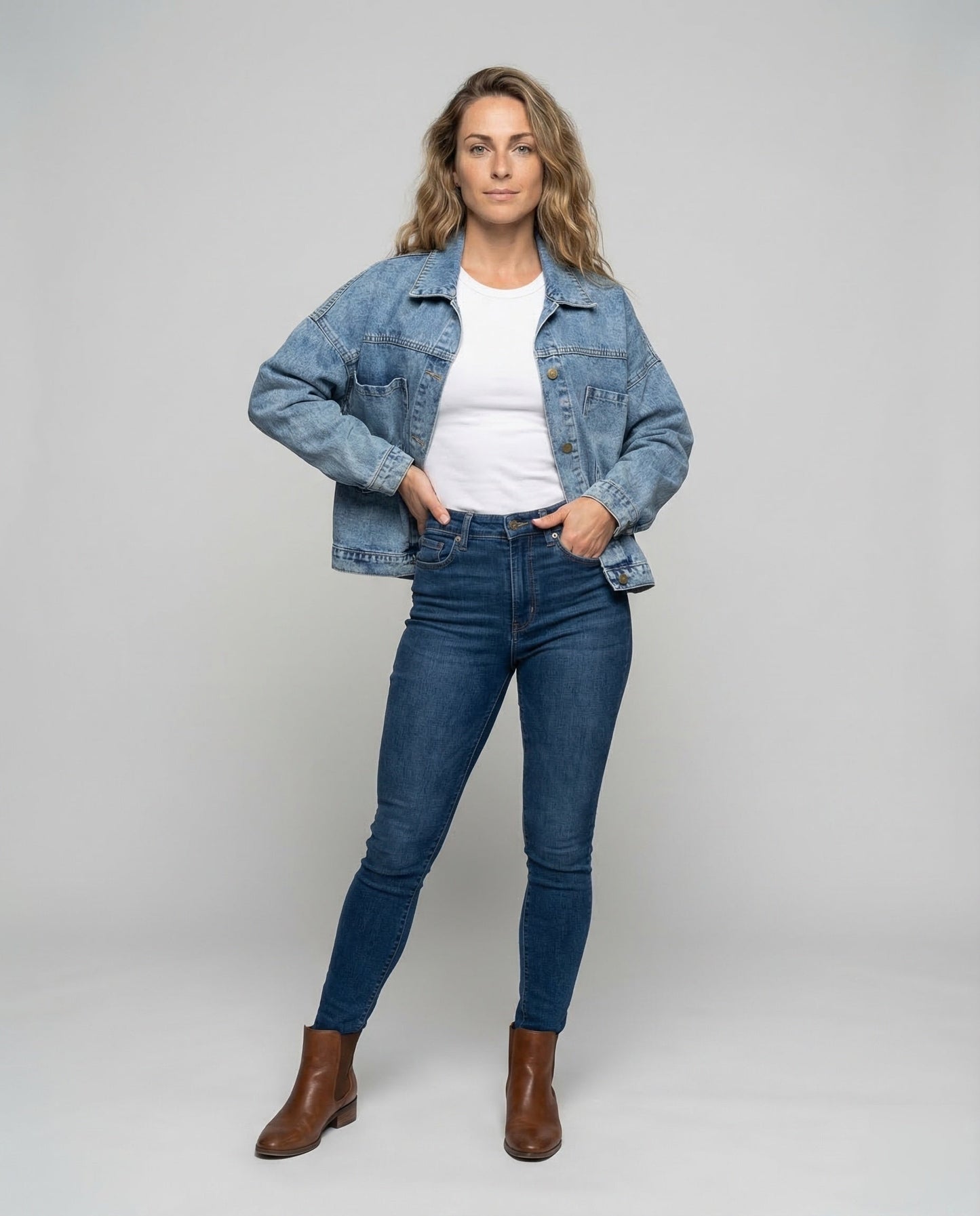 Damen Box-Jeansjacke Große Vortaschen - Norvielle