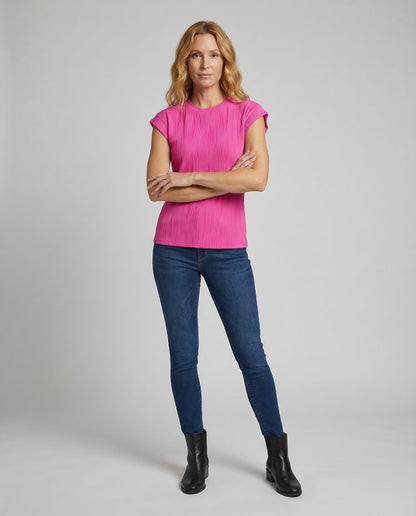 Damen Kurzarmshirt Rippoptik Wellenmuster - Norvielle