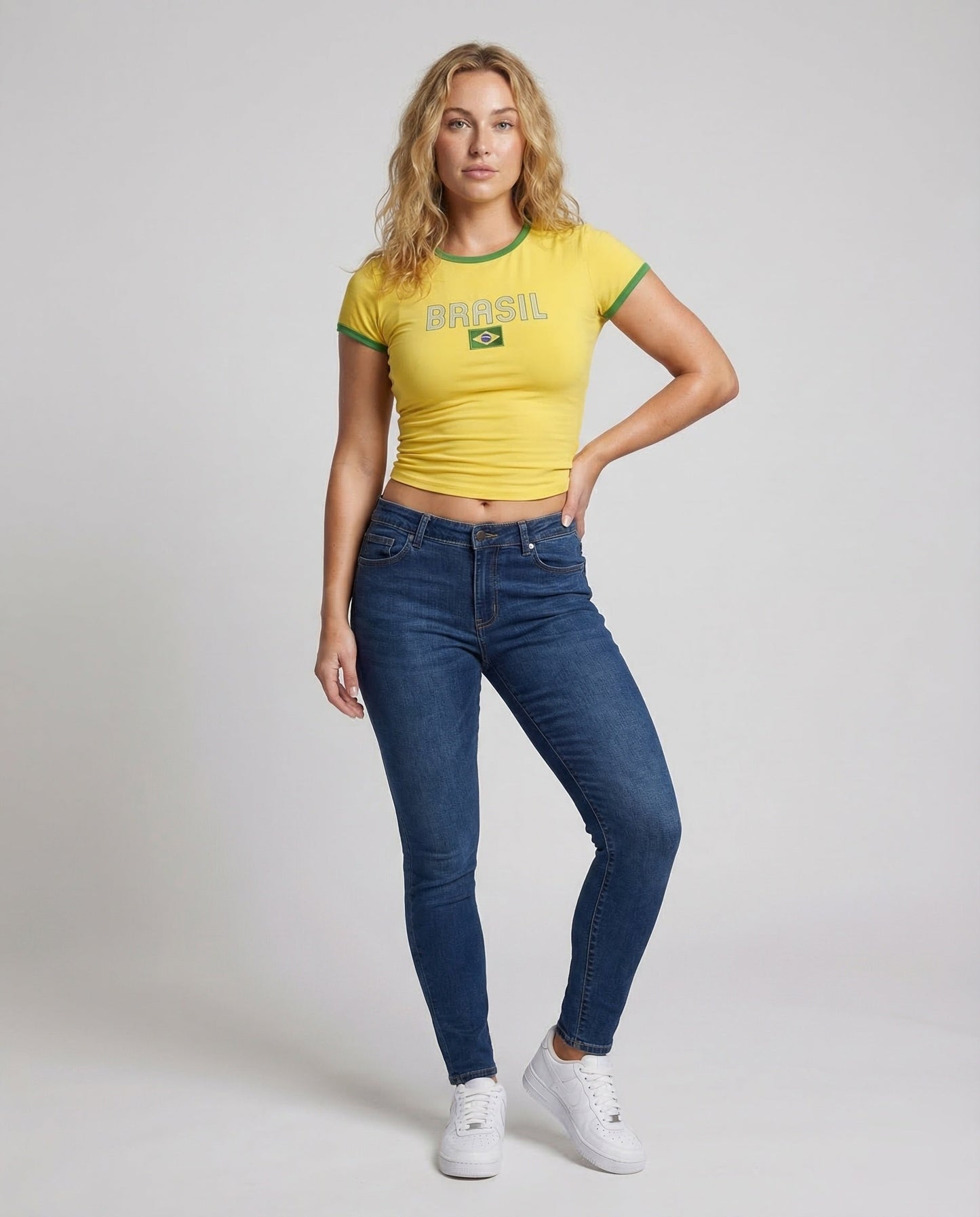 Damen Ringer-T-Shirt Figurbetont Brasil-Aufdruck - Norvielle