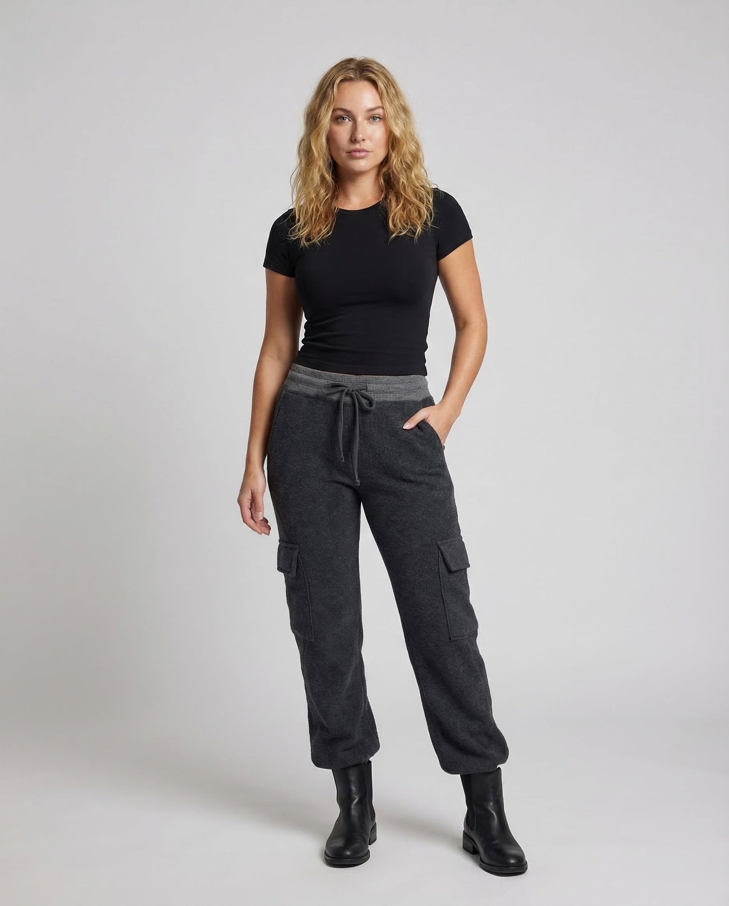 Damen Cargohose Teddyfleece Weites Bein - Norvielle