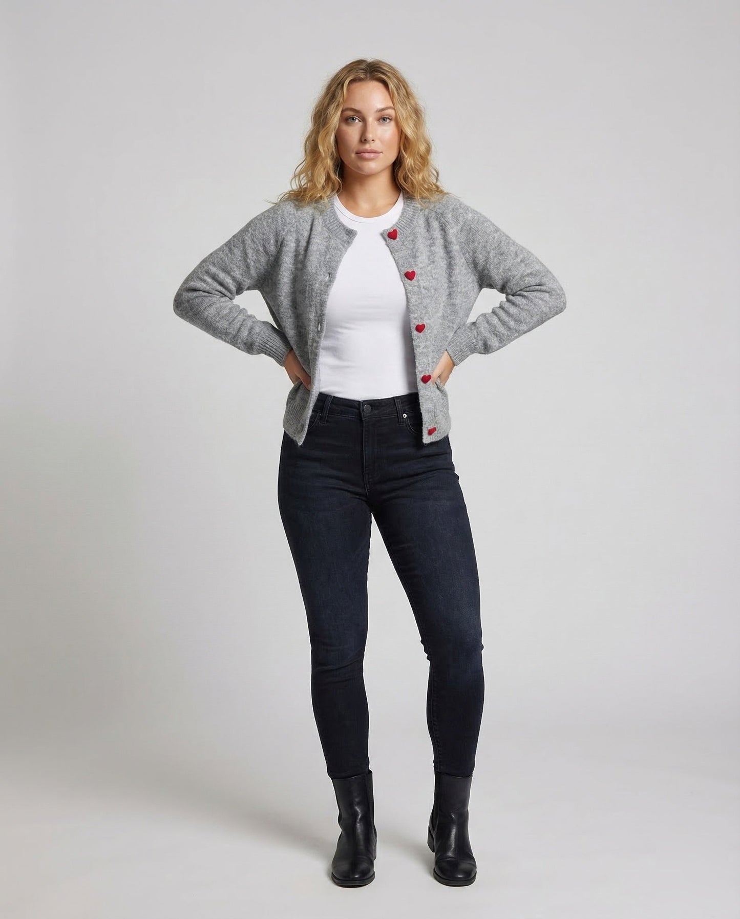 Damen Strickcardigan Mohair-Mix Herzknöpfe Beige - Norvielle