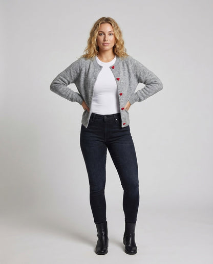 Damen Strickcardigan Mohair-Mix Herzknöpfe Beige - Norvielle