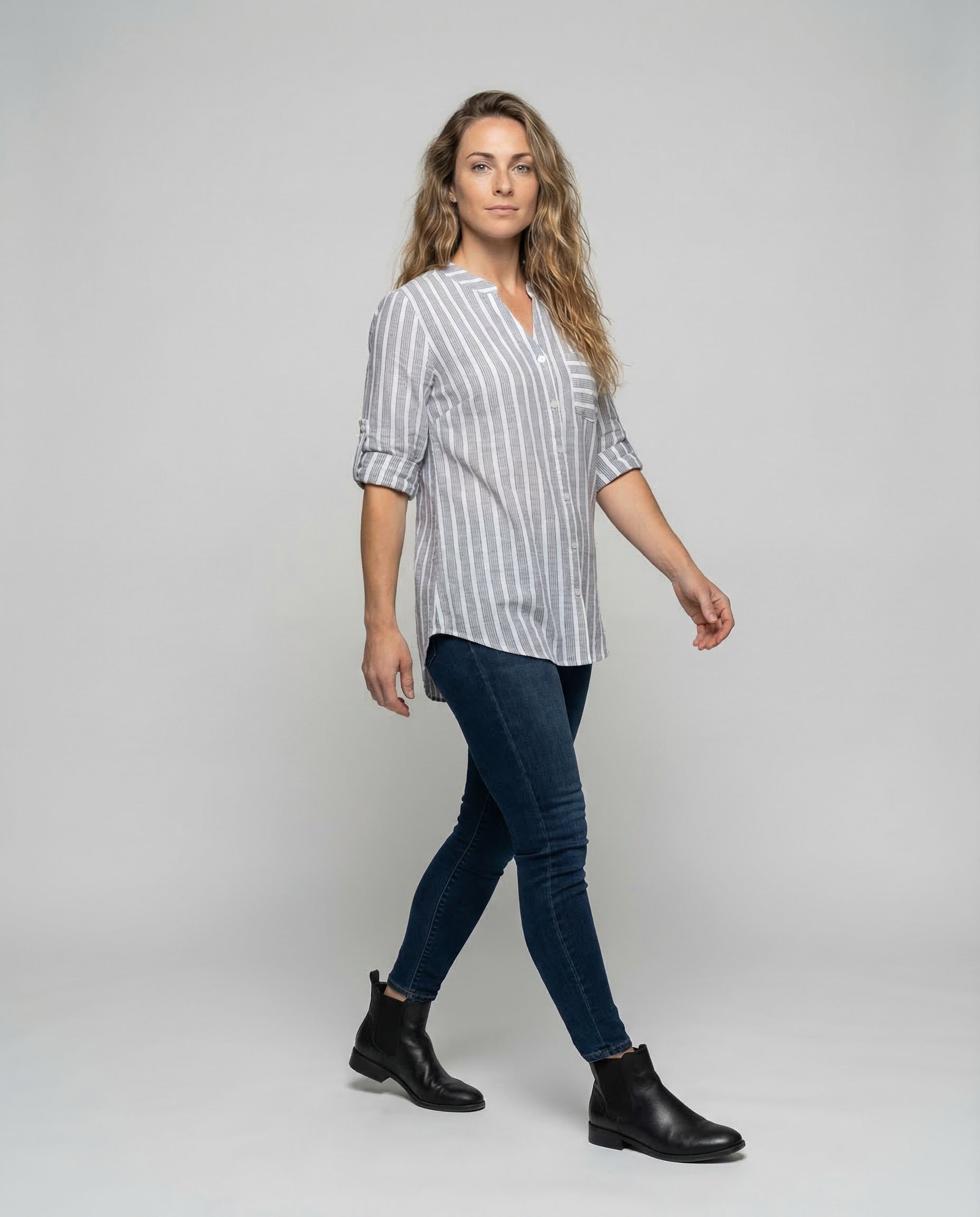 Damen Leinenbluse Oversize High-Low-Saum - Norvielle