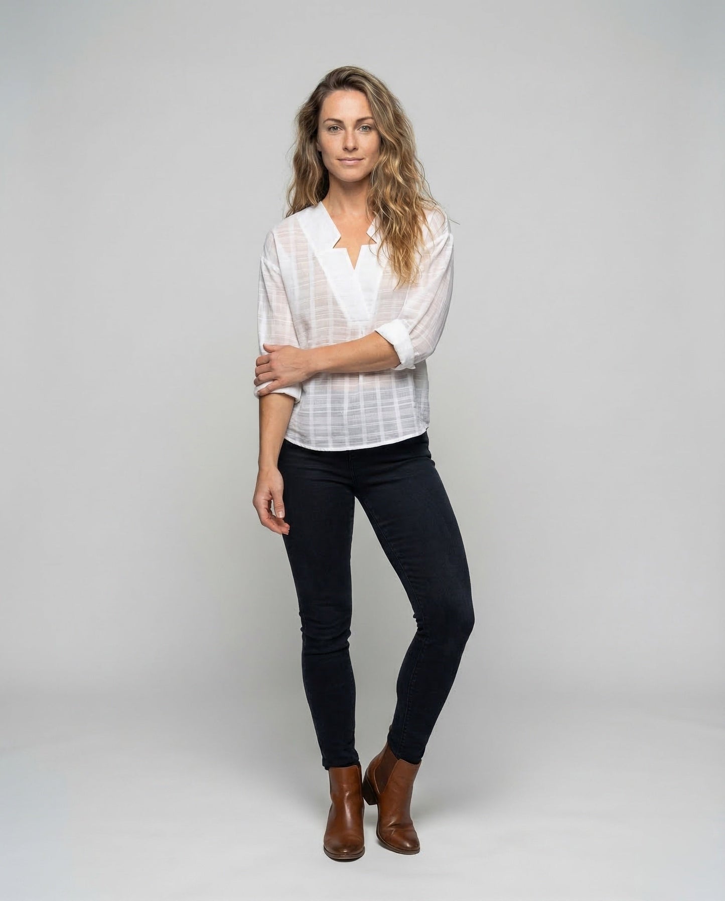 Damen Bluse Leinenoptik V-Ausschnitt Wickellook - Norvielle