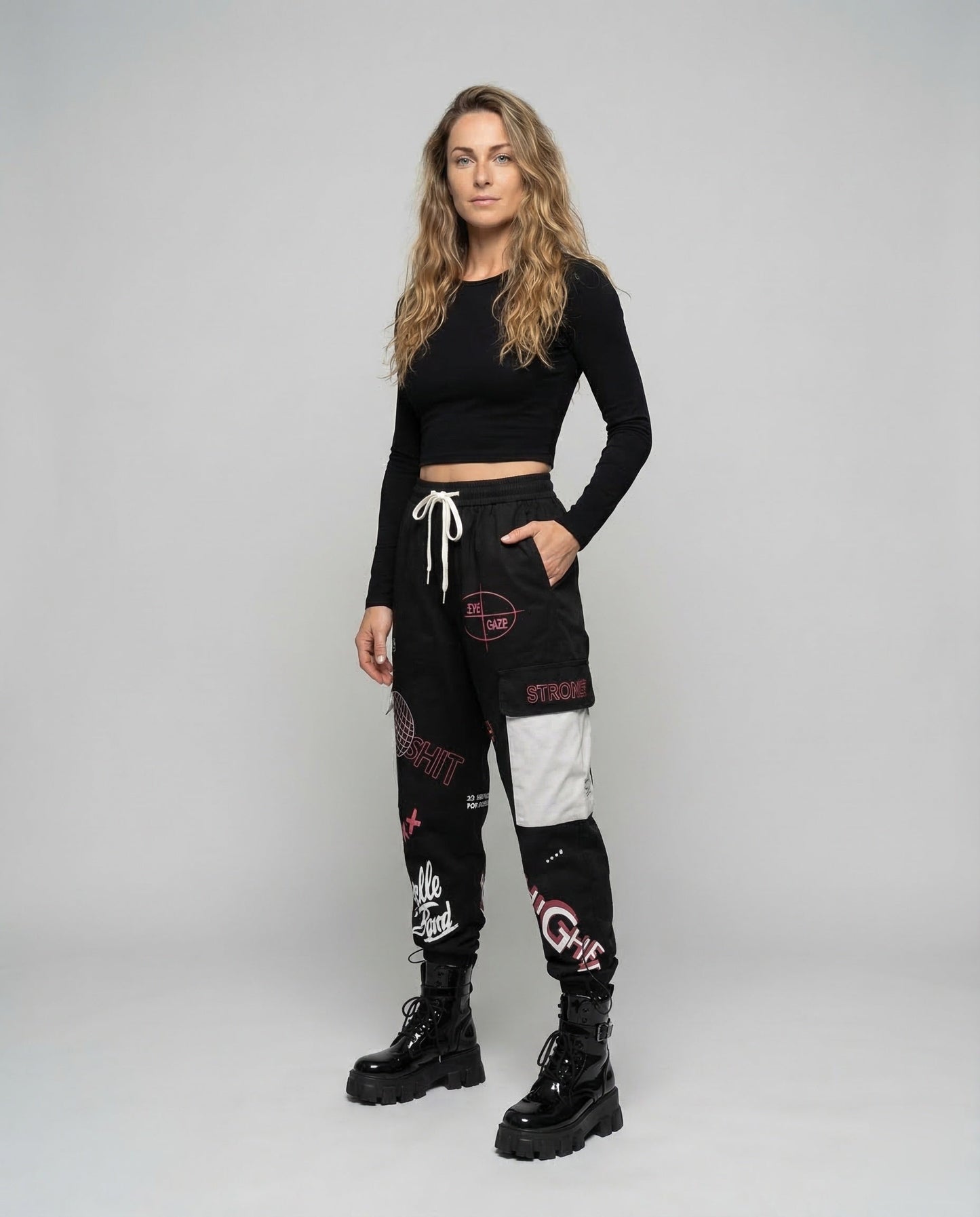 Damen Cargohose Urban Print Patches Kordelbündchen - Norvielle