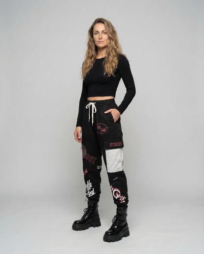 Damen Cargohose Urban Print Patches Kordelbündchen - Norvielle