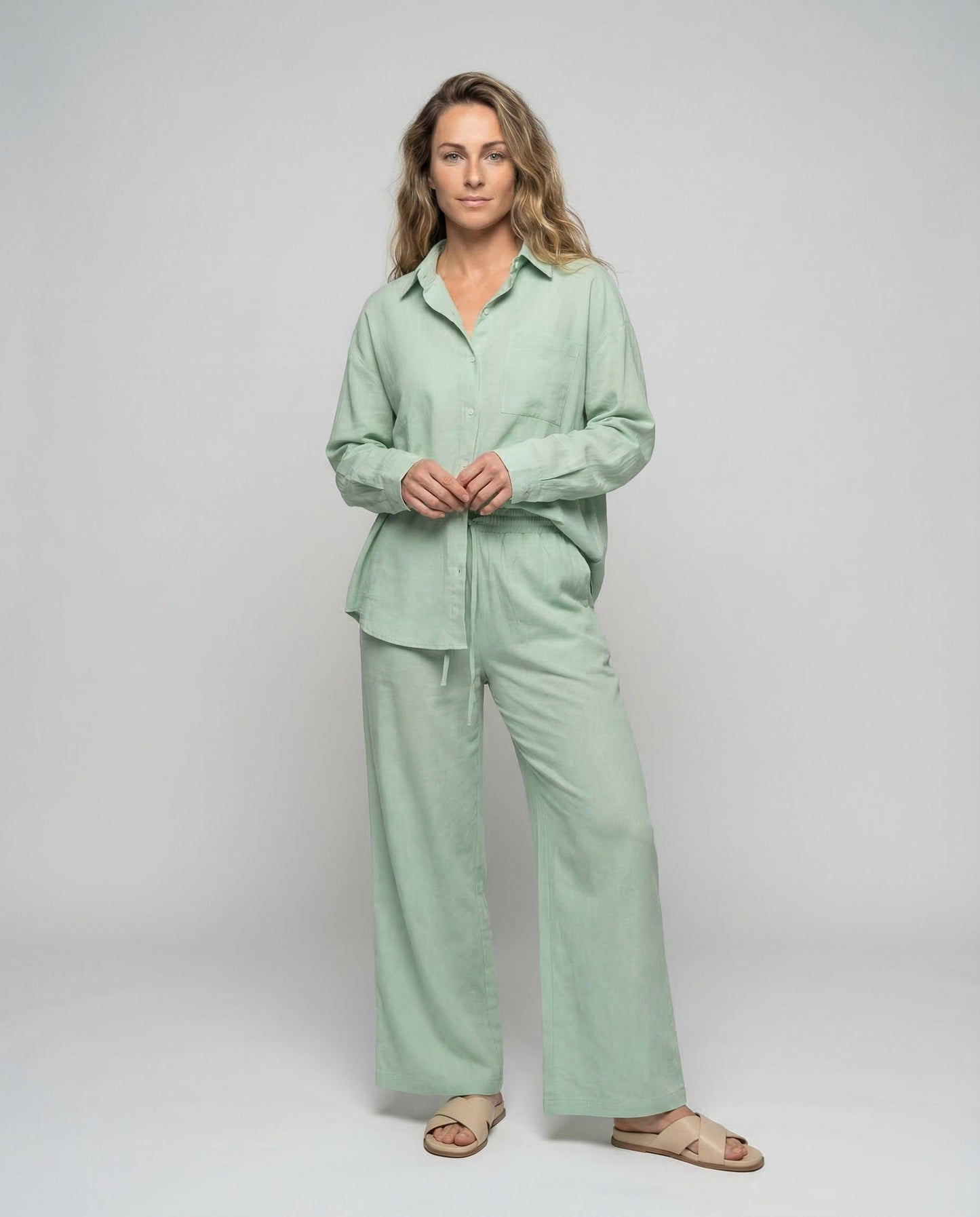 Damen Weitbein-Hose Leinenoptik - Norvielle