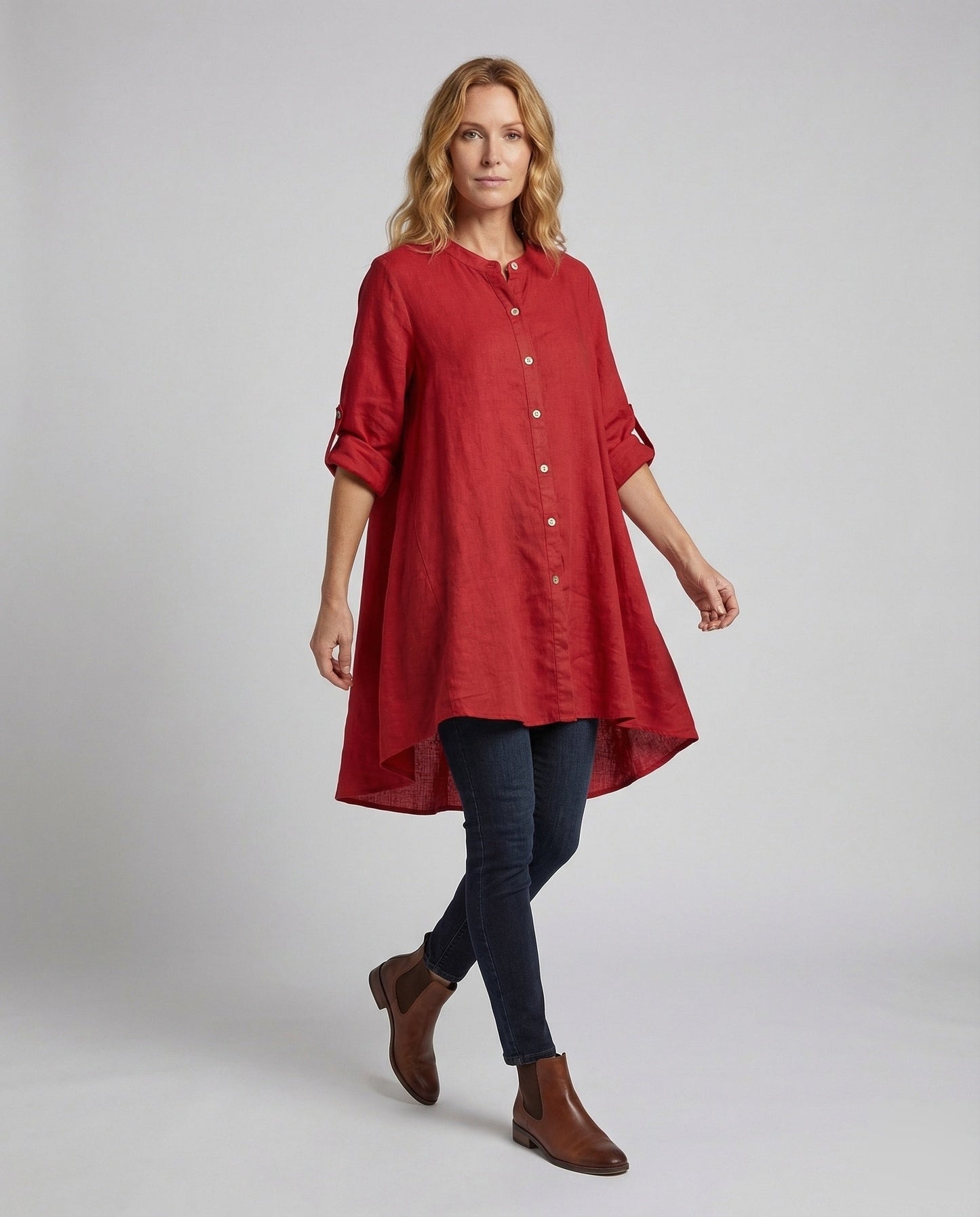 Damen Leinenkleid Geschichteter Saum - Norvielle