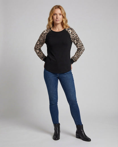 Damen Raglan Sweatshirt Leopardenmuster Ärmel - Norvielle