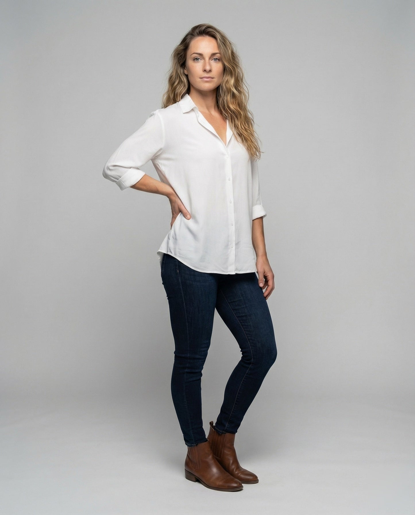 Damen Leichte Hemdbluse Mit Umschlagärmeln - Norvielle