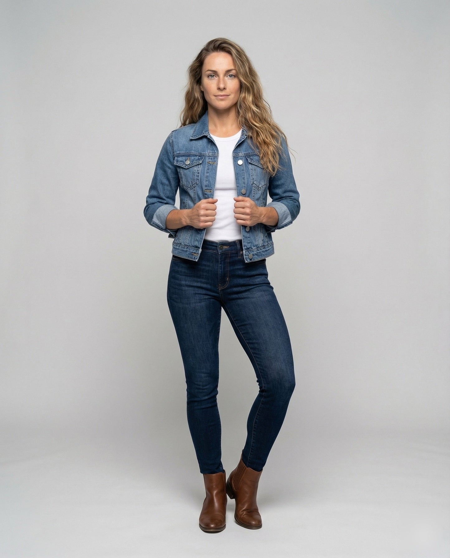Damen Denimjacke Dreiviertelärmel Kastig Blau - Norvielle