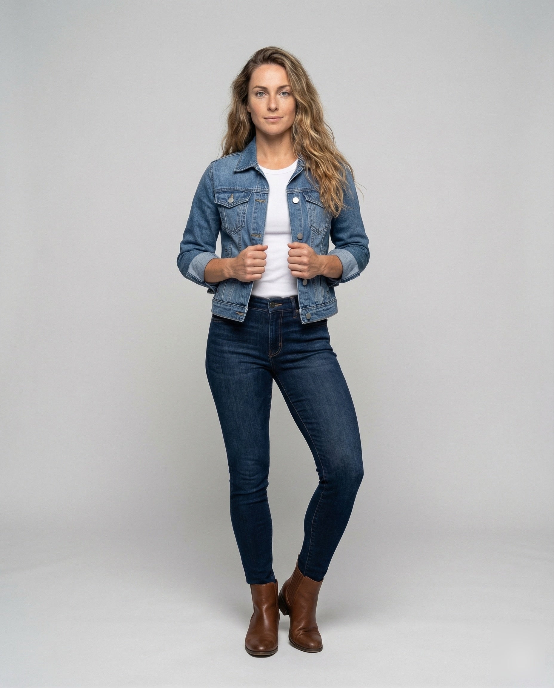 Damen Denimjacke Dreiviertelärmel Kastig Blau - Norvielle