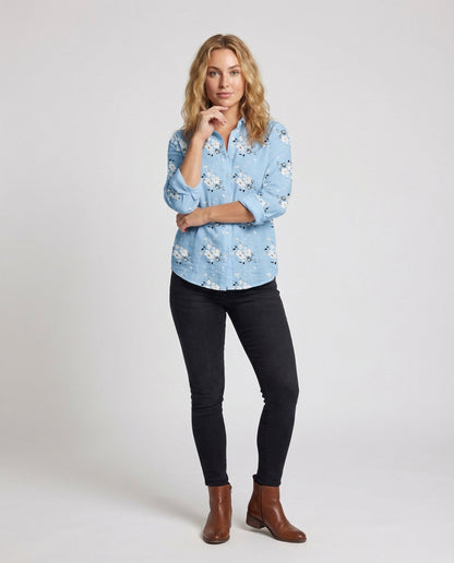 Damen Baumwollhemd Floraler Print V-Ausschnitt - Norvielle