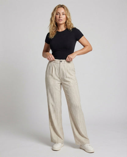Damen Leinenhose Falten Weites Bein - Norvielle