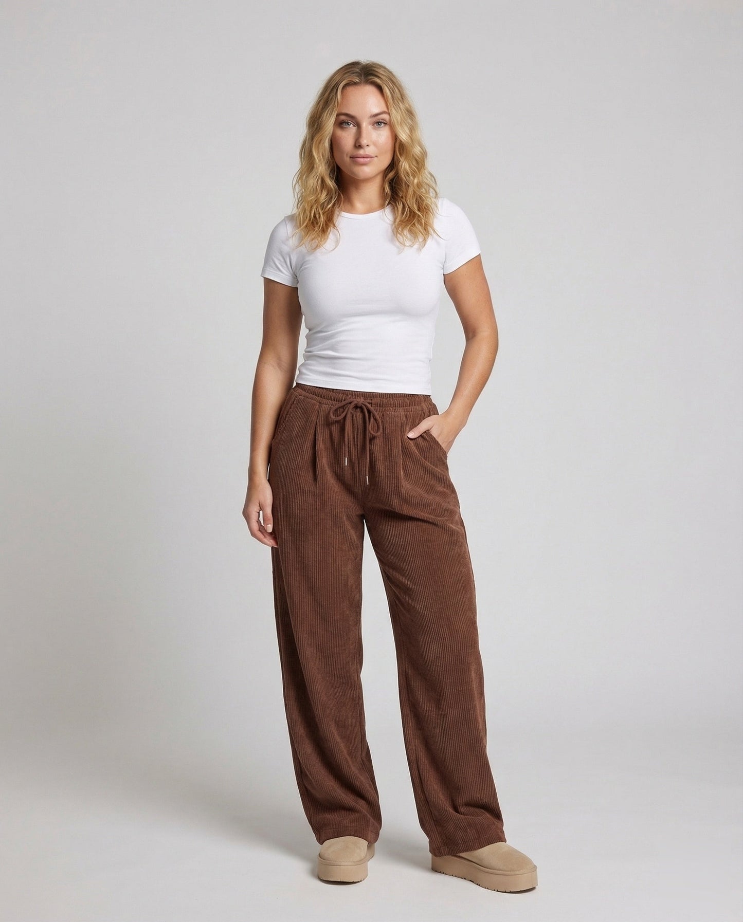 Damen Kordhose Hoher Elastikbund - Norvielle