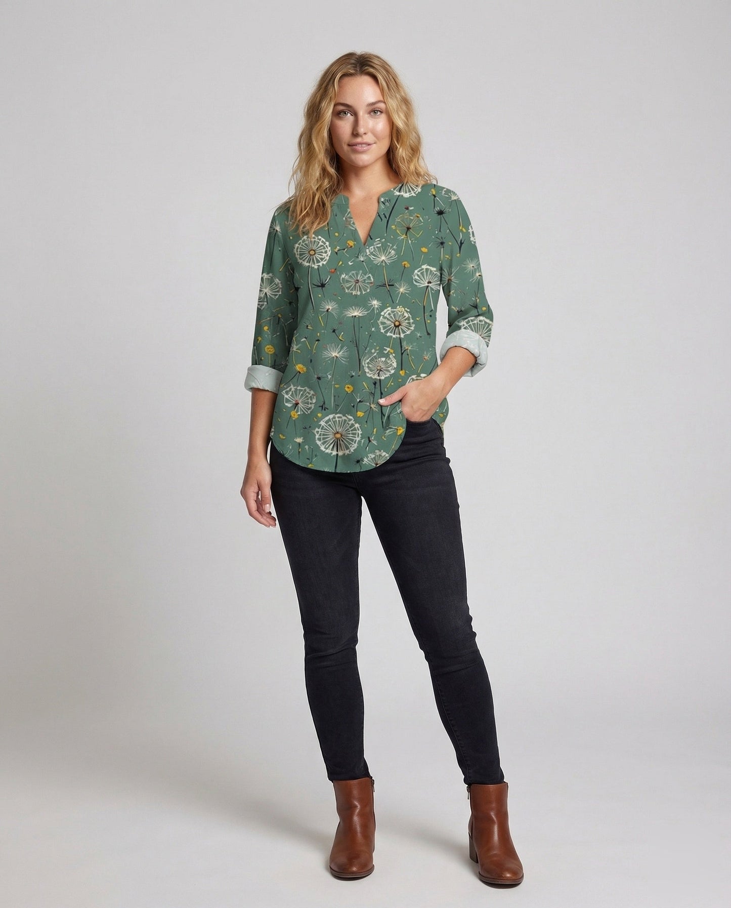 Damen Tunika Bluse Pusteblumen Print - Norvielle