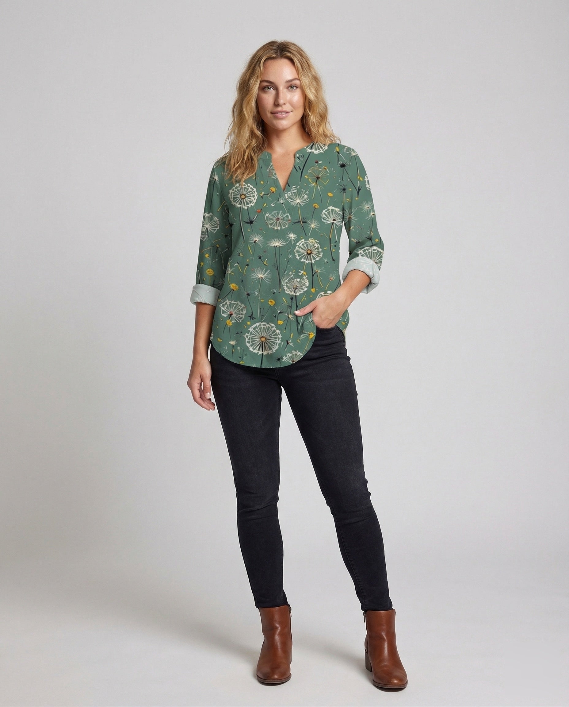 Damen Tunika Bluse Pusteblumen Print - Norvielle