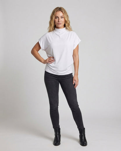Damen Stehkragen-Shirt Fledermausärmel - Norvielle