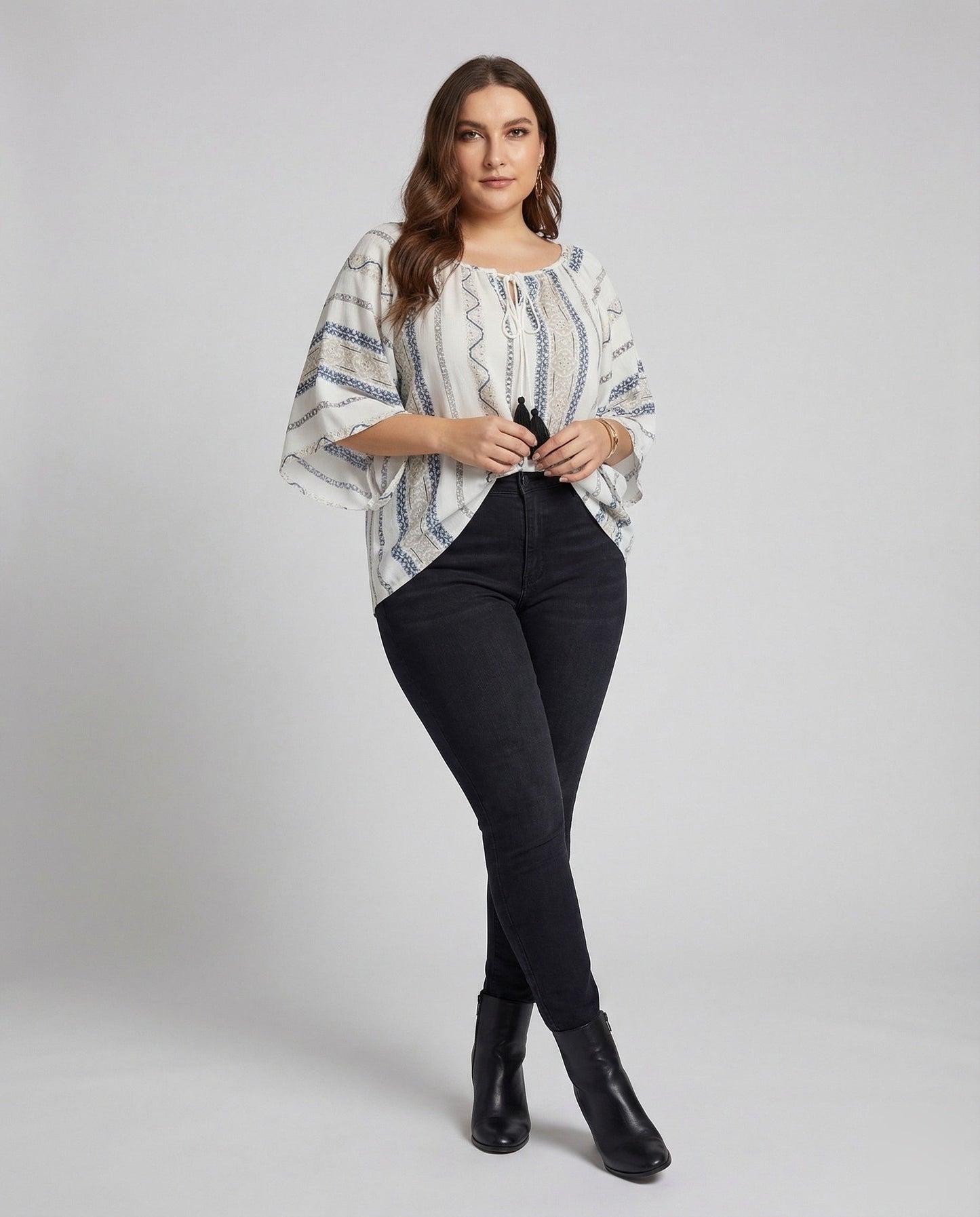 Damen Tunika Boho Stil Kordelzug Quasten - Norvielle
