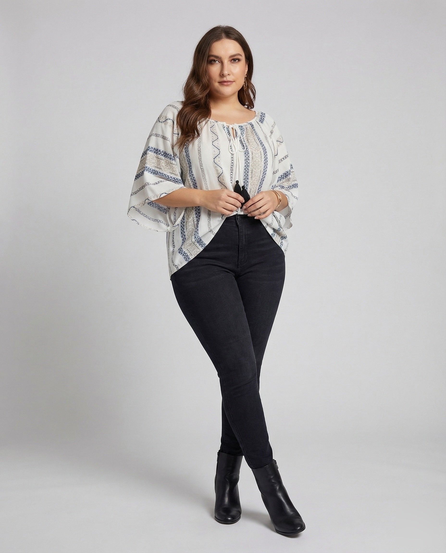 Damen Tunika Boho Stil Kordelzug Quasten - Norvielle