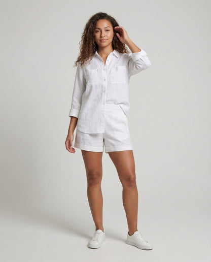 Damen Leinen Shorts Hochgeschnitten Beige - Norvielle