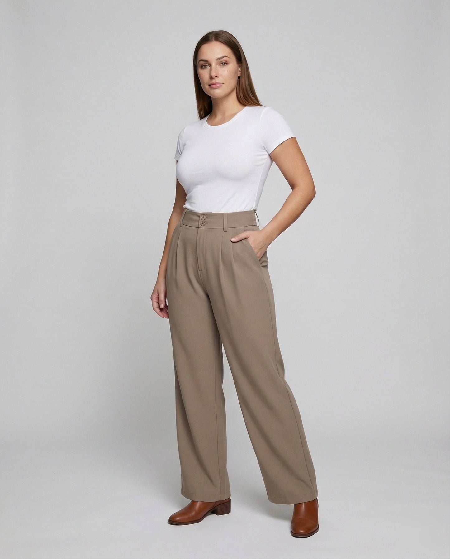 Damen Hochtaillen-Hose Doppelte Bundblende Schwarz - Norvielle