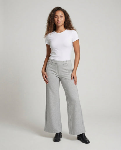 Damen High-Waist-Schlaghose Crop Duo Stretch Schwarz - Norvielle