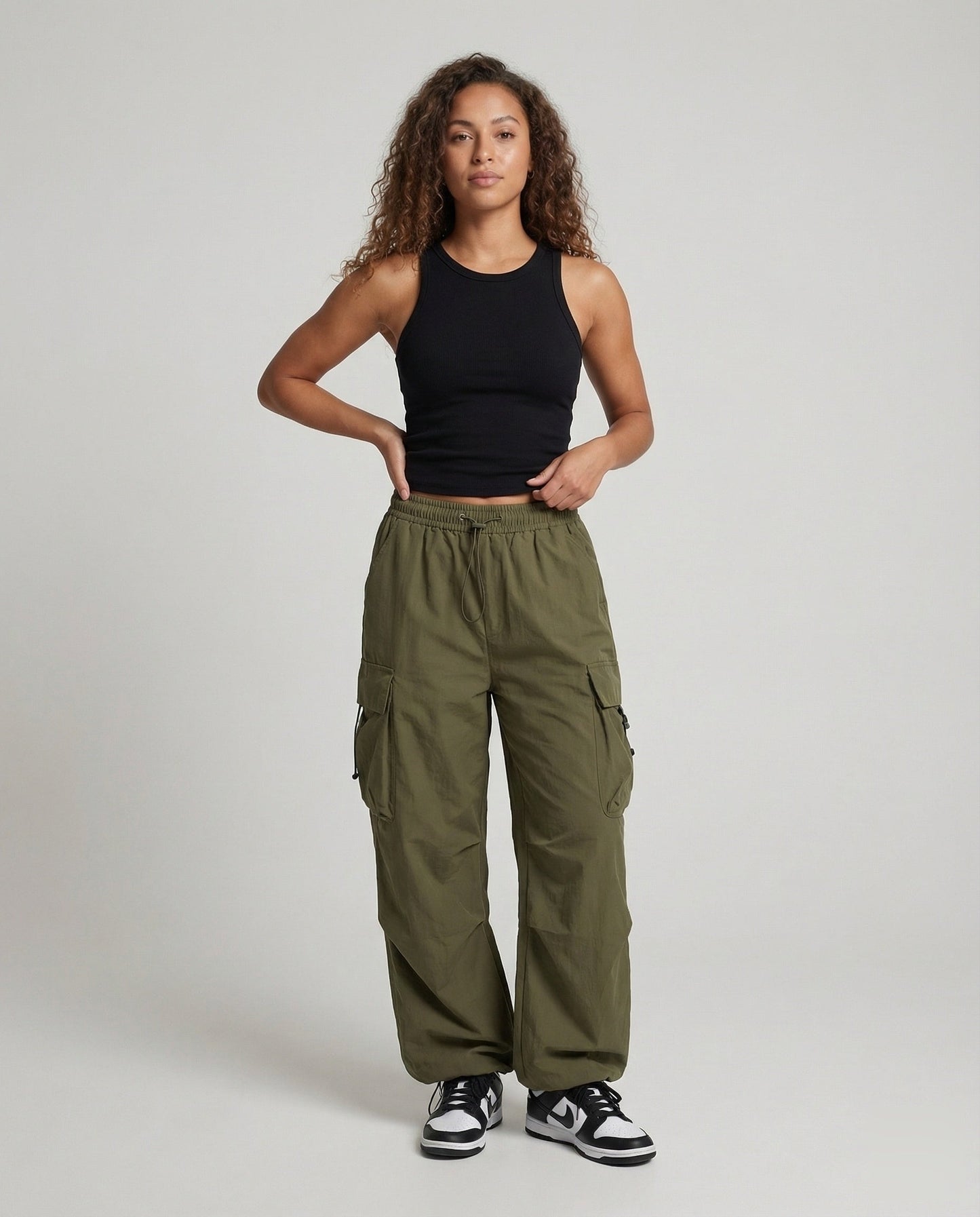 Damen Ballonhose Verstellbarer Saumzug Elastisch Schwarz - Norvielle