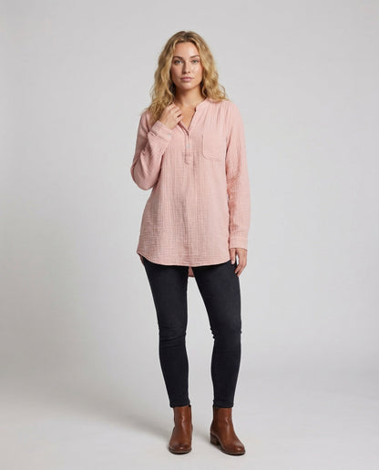 Damen Oversized Hemdbluse mit Kellerfalte - Norvielle