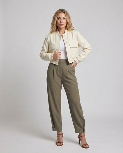 Damen Paperbag-Hose mit Knopfdetail Saum Beige - Norvielle