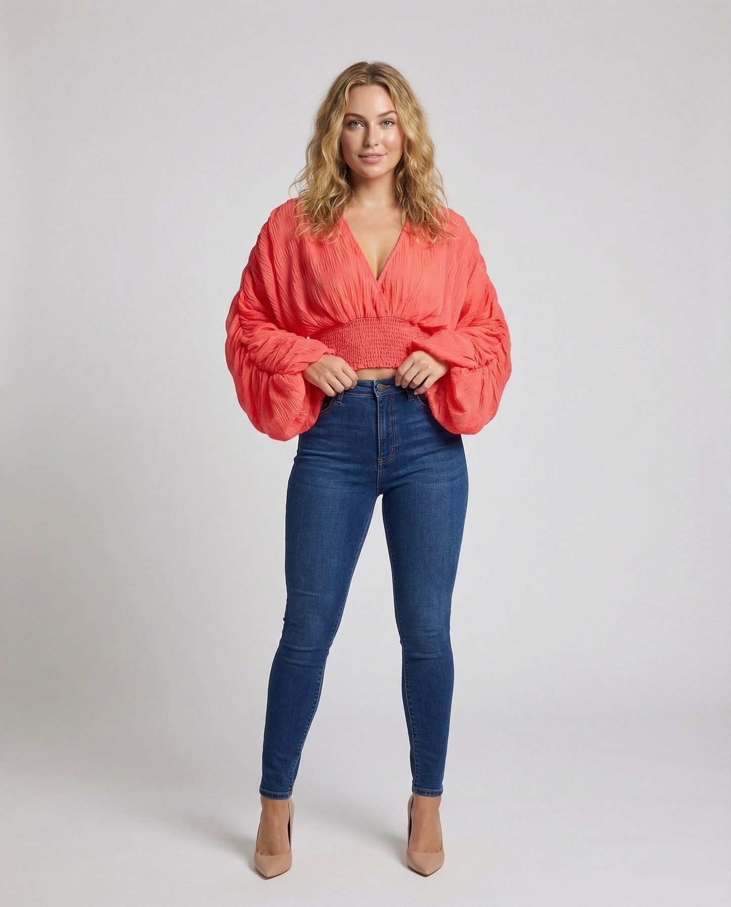 Damen Crop- Plissiert Smock-Taillenbund - Norvielle
