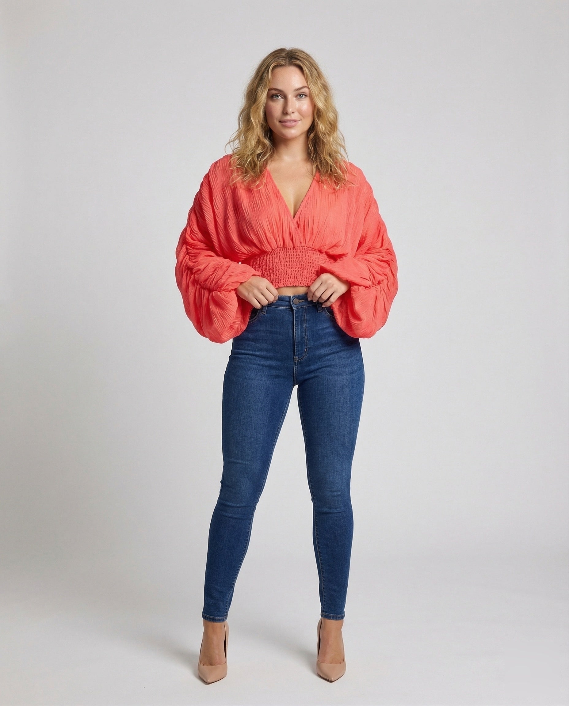 Damen Crop- Plissiert Smock-Taillenbund - Norvielle