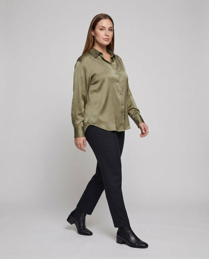 Damen Satin Bluse Verlängerter Rückensaum - Norvielle