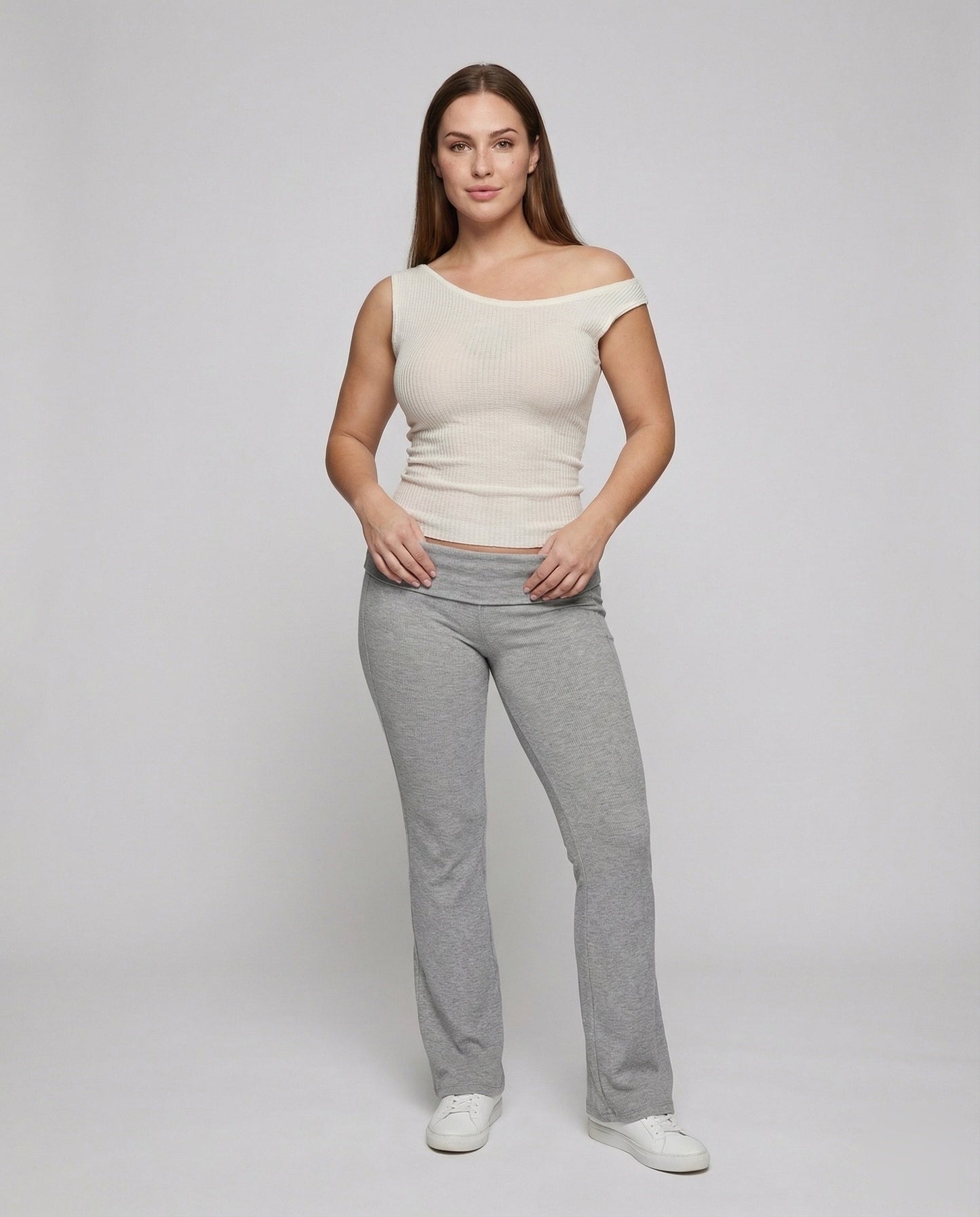 Damen Ripp Relaxhose Ausgestellt Schwarz - Norvielle
