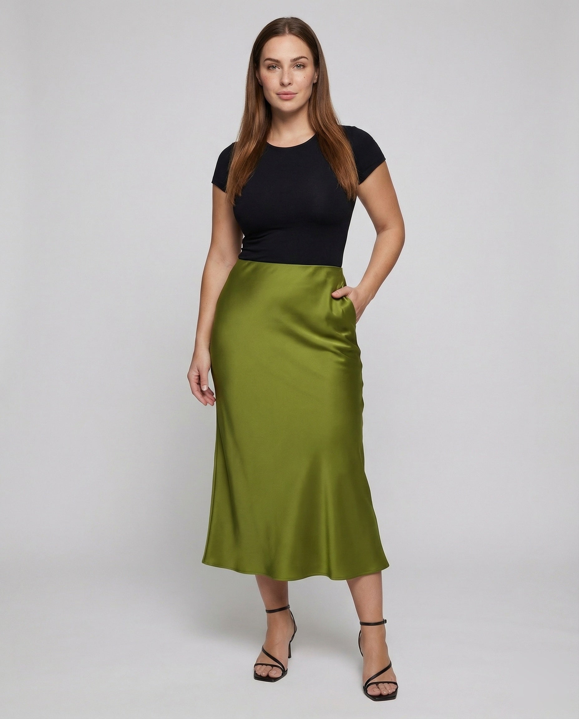 Damen Maxirock Satin A-Linie Fließend - Norvielle