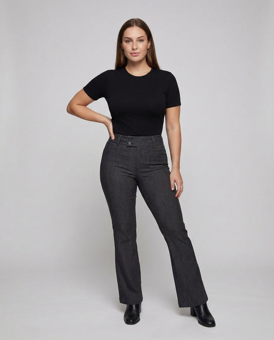 Damen Stoffhose Doppelknopfbund Paspeltaschen - Norvielle
