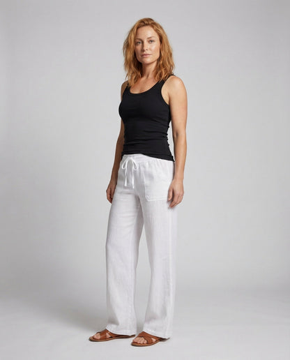 Damen Leinenhose Relax Fit Tunnelzugbund Beige - Norvielle