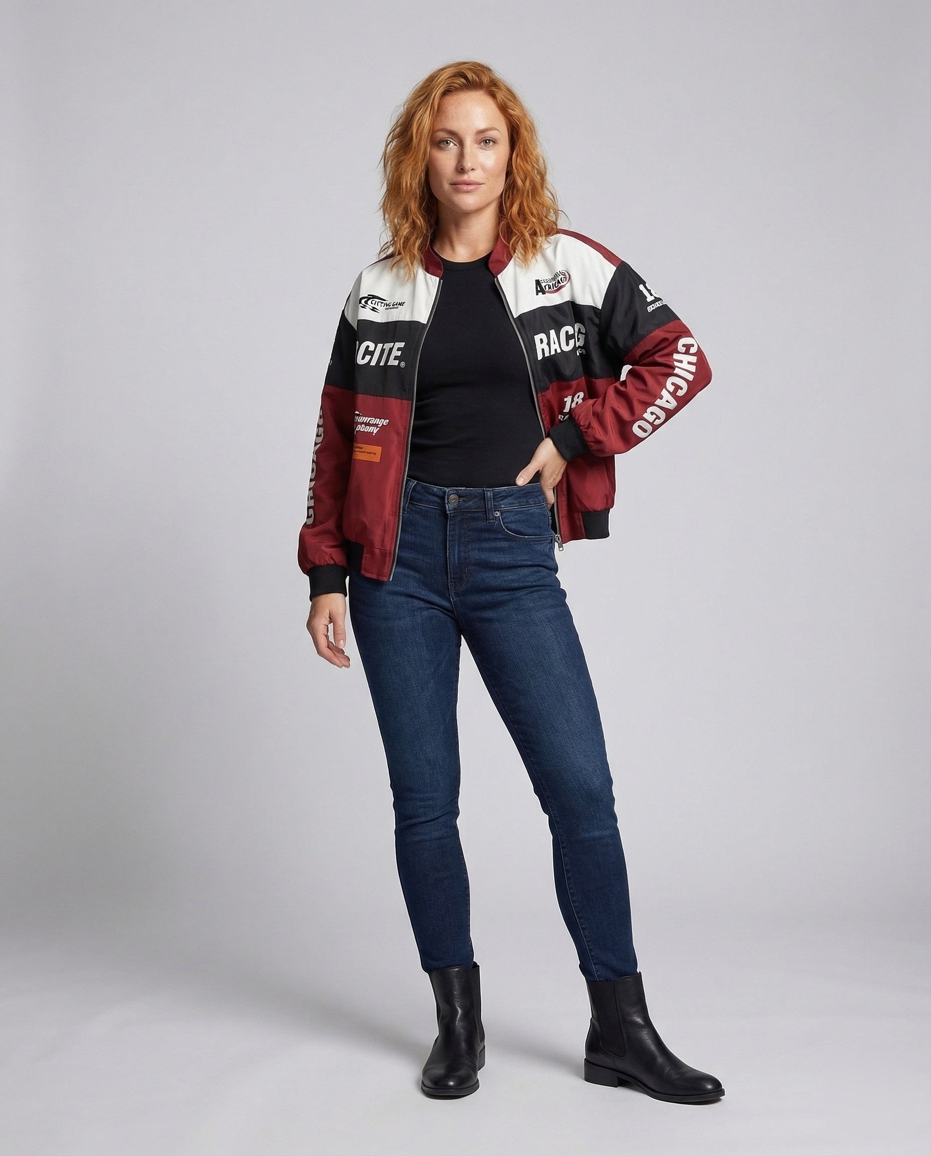 Damen Bomberjacke Rennsport-Stil Stehkragen - Norvielle