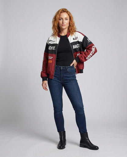Damen Bomberjacke Rennsport-Stil Stehkragen - Norvielle