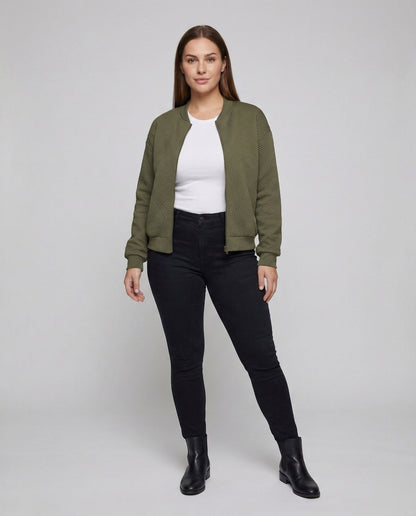 Damen Bomberjacke Strickmuster Schwarz - Norvielle