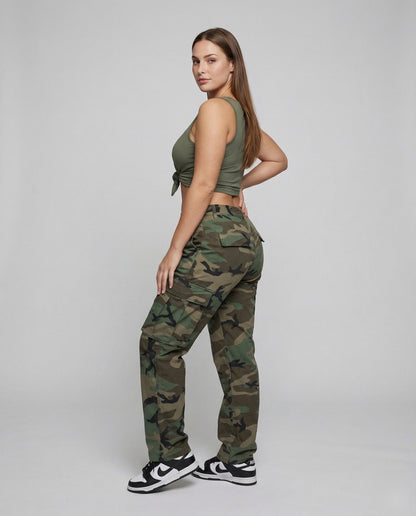 Damen Cargohose Taillenbetont Verstellbarer Saum Beige - Norvielle
